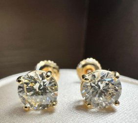 STUDS WITH DIAMIONDS TW 2.01 CT ROUND K SI1-SI2 GOLD 14K