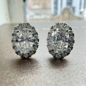 TW 1.99CT STUDS LAB GROWN DIAMOND OVAL EF VS1 WHITE GOLD 14K