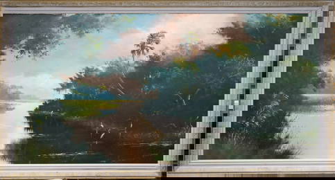 Florida Highwaymen Sam Newton (b. 1948) Waterway. Measurements:  24" x 48"