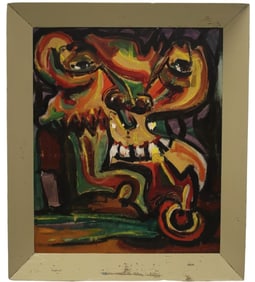 Domingo Ravenet Esquerdo Oil Painting on Wood "Carnaval" ("Carnival"),1967