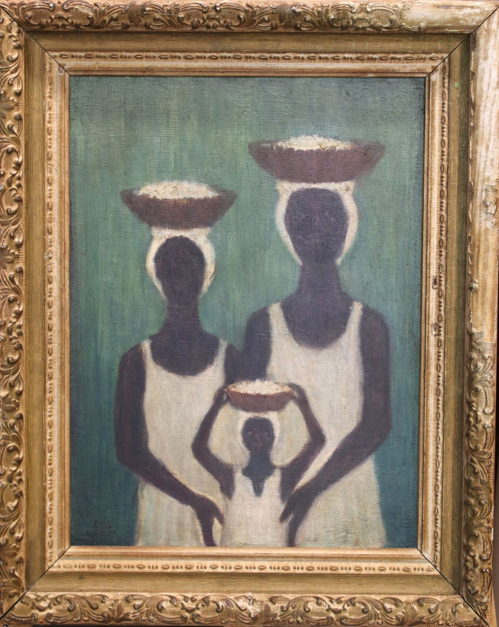 Ellis Wilson painting oil on board "Mother and Daughters" (1 of 9)