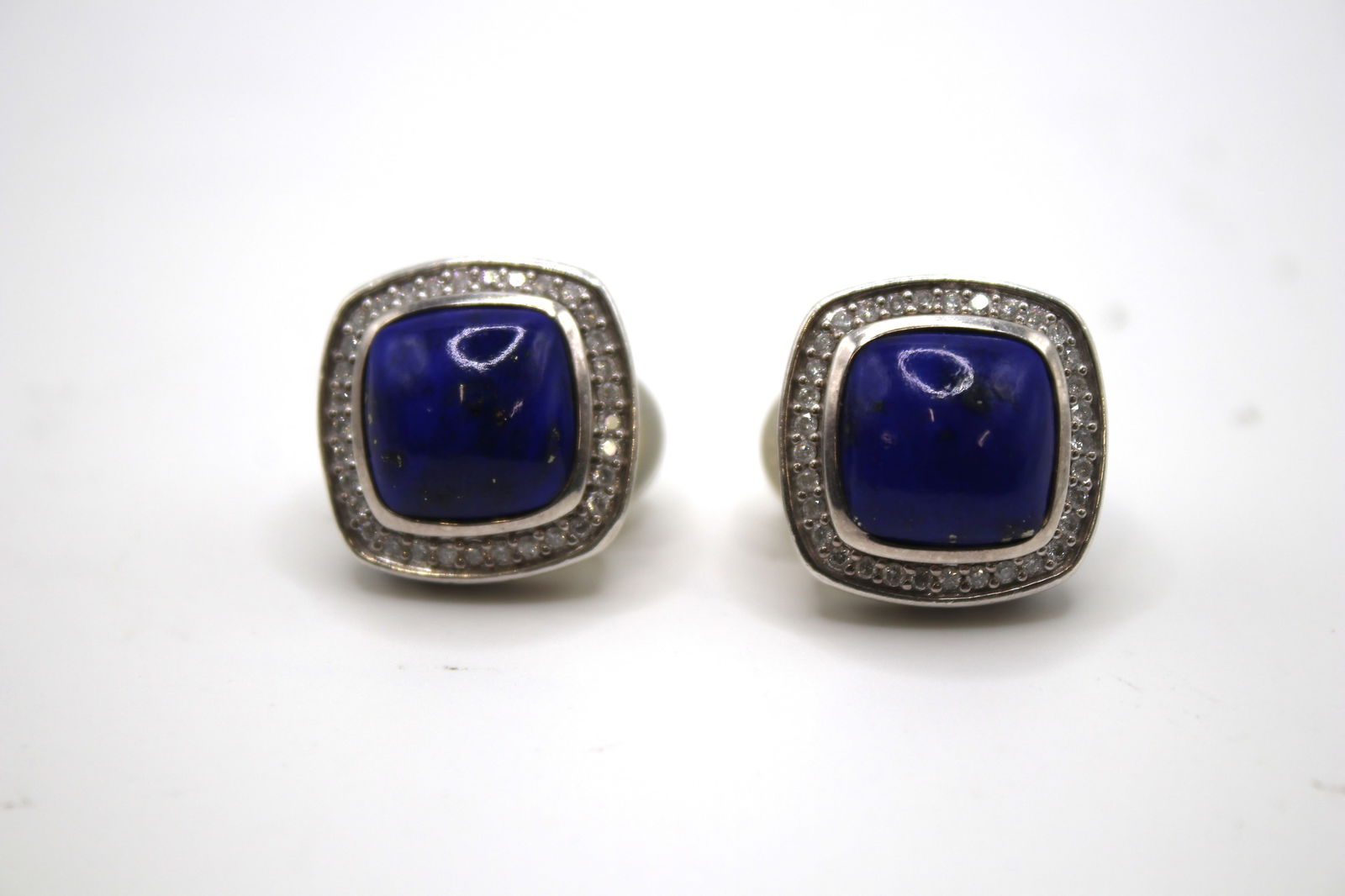 DY Earrings Sterling Silver Pave Diamond Lapis Lazuli Albion (1 of 5)