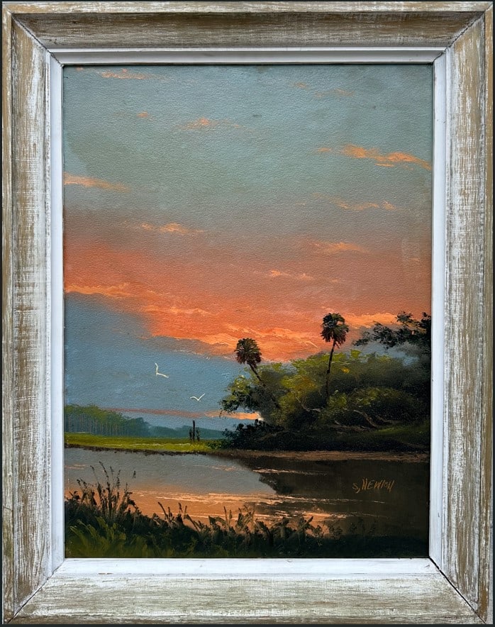 Florida Highwaymen Sam Newton Oil On Upson Board "Firesky" (1 of 3)
