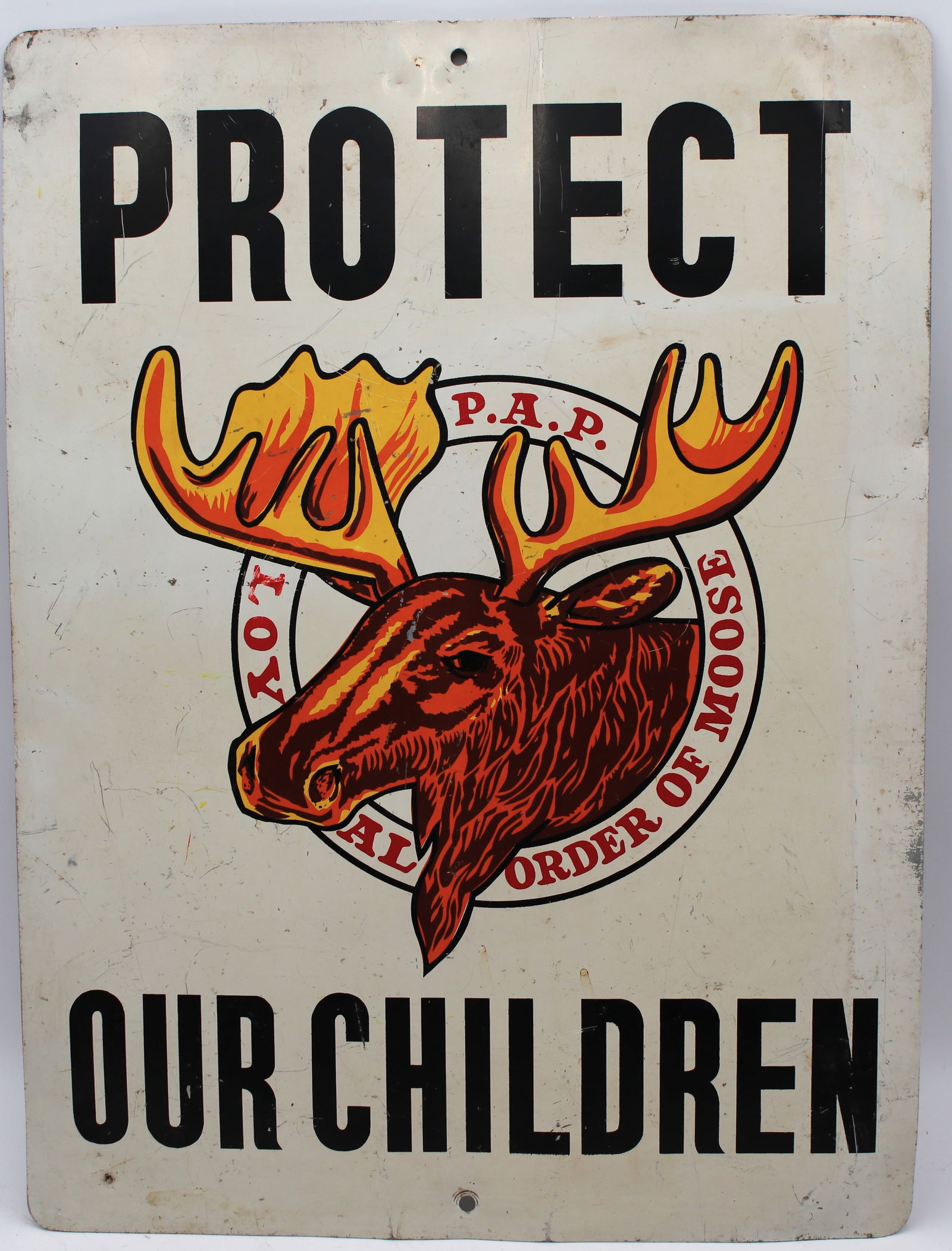 Vintage P.A.P. Loyal Order of Moose Metal sign "Protect Our Children" (1 of 6)