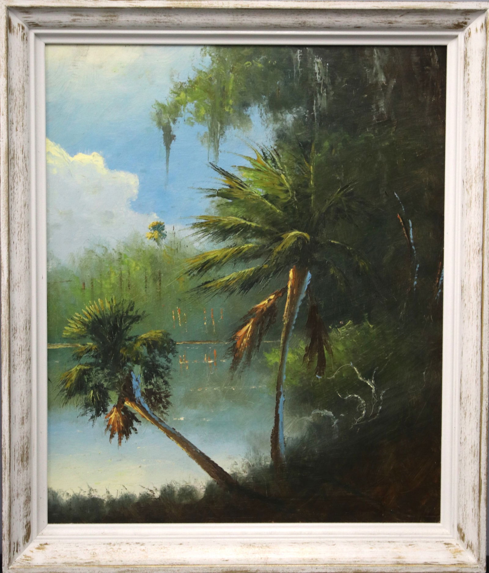 Johnny Daniels, Florida Highwaymen, Oil on board painting"Through the river palms". 24" x 20" (1 of 13)