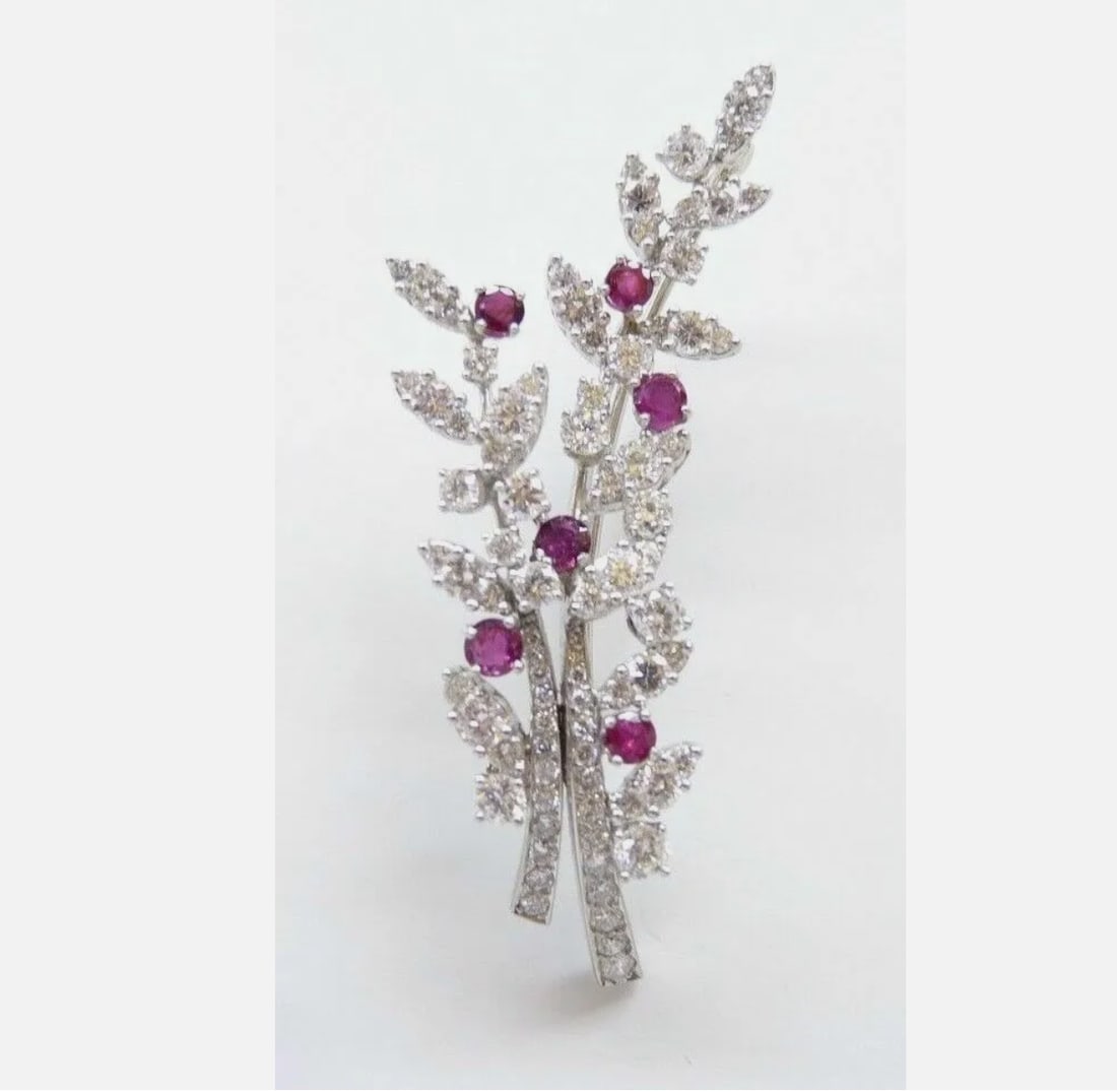 Tiffany & Co. Vintage Platinum Diamond & Ruby Brooch Branch Pin (1 of 8)