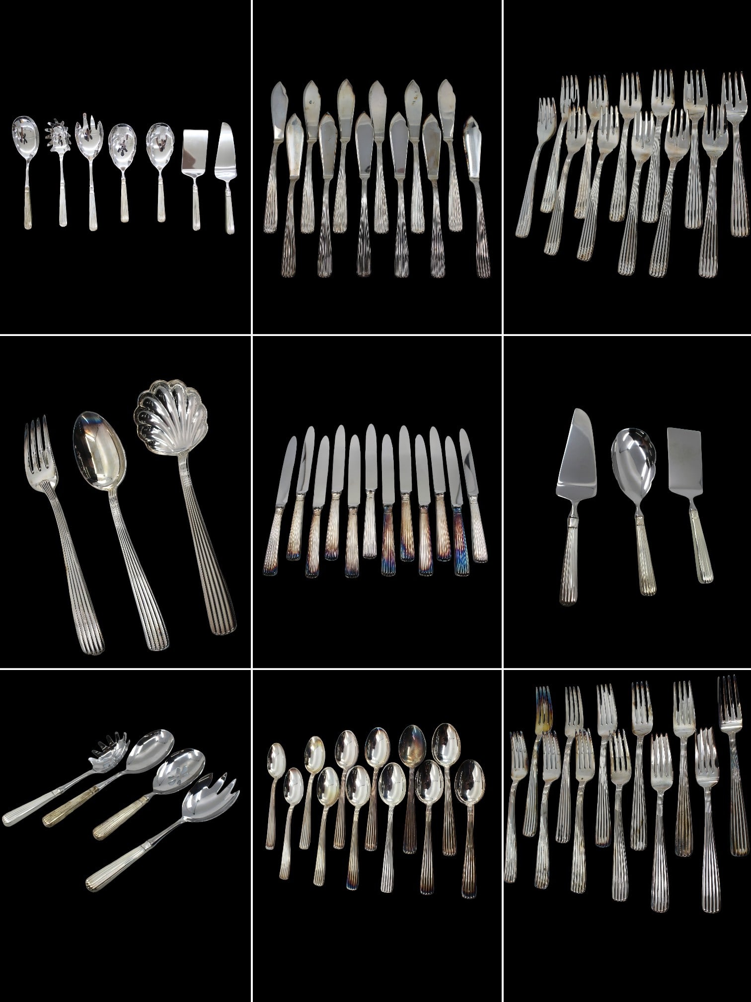 Sterling Silver Flatware Set. Total pieces: 109. Stamps: 925, Sterling-Italy. (1 of 20)