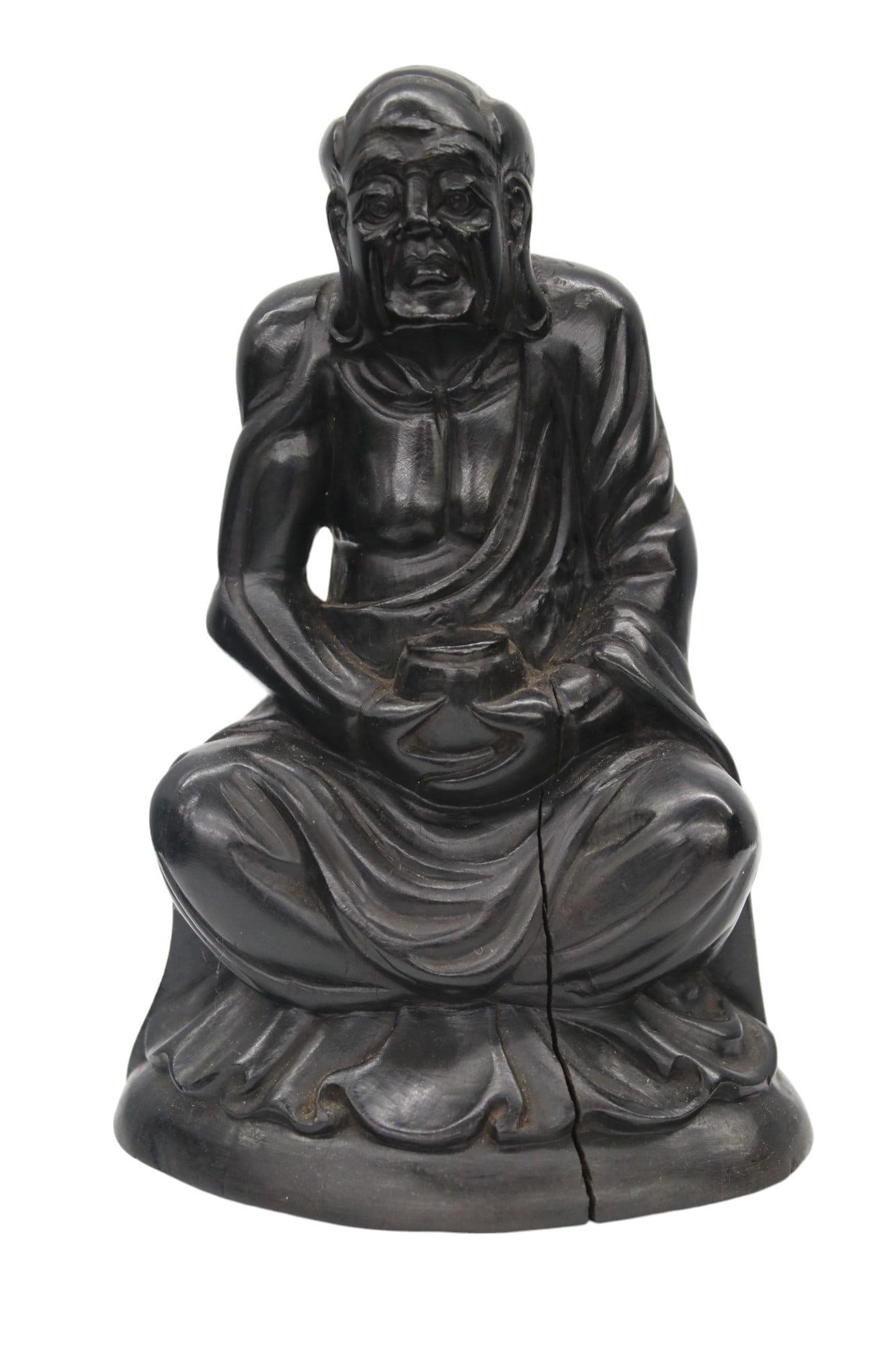 Antique Chinese Carved wood Figure of a Sitting Man in a Robe Holding a Bowl 19th century: • Title: Antique Chinese Figure of a Sitting Man Holding a Bowl • Description: A detailed carving of a sitting man holding a bowl, highlighting traditional Chinese craftsmanship • Mater