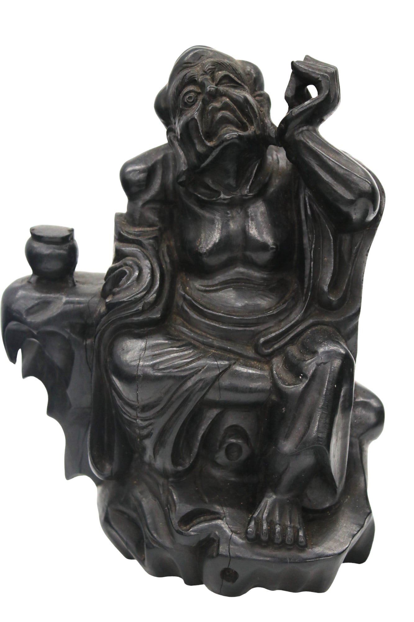 Antique Chinese Carved Sandalwood Figurine of a Sitting Man in a Robe 19th century (1 of 5)