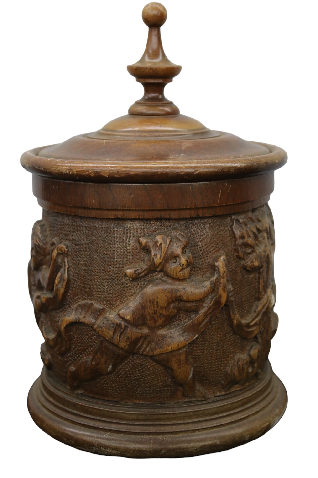 Antique Black Forest Carve Wood Humidor With Cherub Motif: Antique Black Forest Carve Wood Humidor With Cherub Motif.