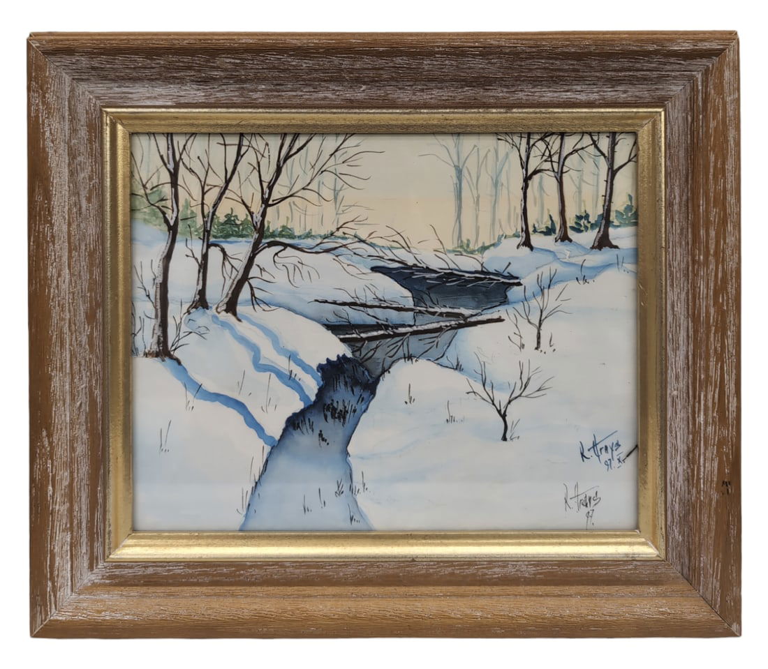 Framed print of "Winter forest landscape". Signed. (1 of 2)