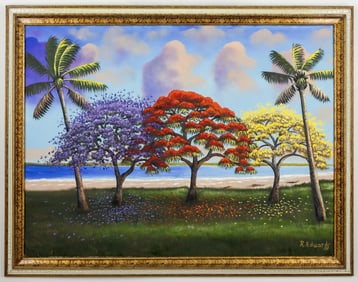 RICHARD EDWARDS FLORIDA ARTIST, HIGHWAYMEN STYLE OIL ON CANVAS PAINTING. SIGNED.