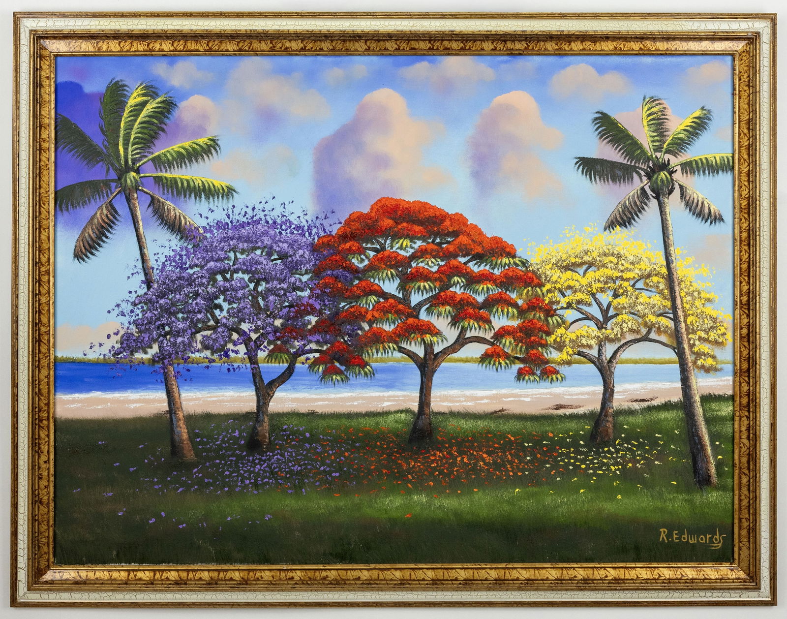 RICHARD EDWARDS FLORIDA ARTIST, HIGHWAYMEN STYLE OIL ON CANVAS PAINTING. SIGNED.