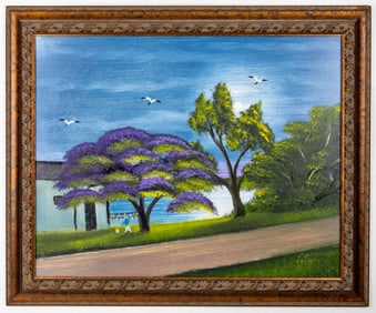 AL BLACK (B. 1947) FLORIDA HIGHWAYMEN OIL ON MASONITE PAINTING. SIGNED.