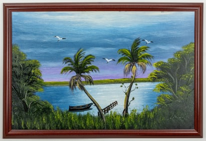 AL BLACK (B. 1947) FLORIDA HIGHWAYMEN OIL ON MASONITE PAINTING. SIGNED.