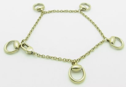GUCCI 18K WHITE GOLD 5 HORSEBIT DANGLE CHARMS CHAIN BRACELET