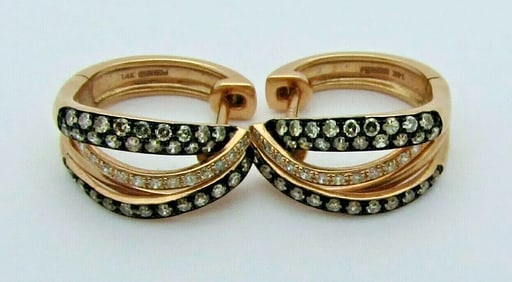 EFFY ESPRESSO EARRINGS 14K ROSE GOLD COGNAC AND WHITE DIAMOND 0.71 TCW