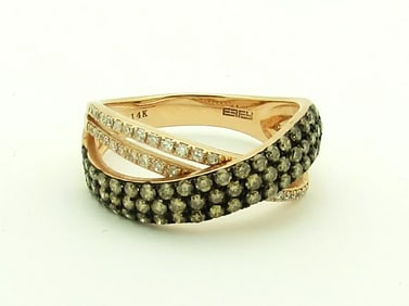 EFFY 14K RING ROSE GOLD COGNAC AND WHITE DIAMOND CROSS OVER, 1.09 TCW