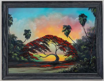 WEST EVANS (AL BLACK'S STUDENT) FLORIDA ARTIST, OIL ON CANVAS PAINTING. SIGNED