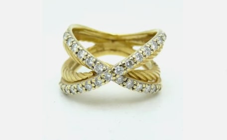 AUTHENTIC DAVID YURMAN X PETITE 18K GOLD BAND RING WITH DIAMONDS