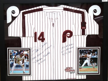FRAMED PHILADELPHIA PHILLIES PETE ROSE AUTOGRAPHED SIGNED JERSEY JSA COA