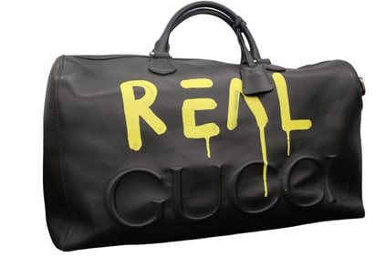 GUCCI CALFSKIN GUCCI GHOST REAL DUFFLE BLACK YELLOW