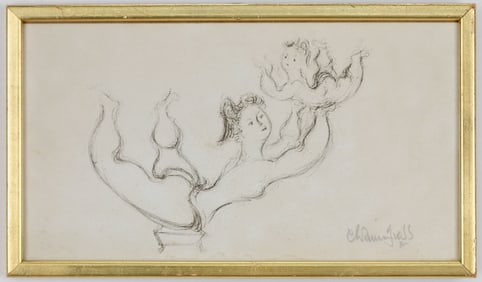 FRAMED PRINT MOTHER AND CHILD PLAYING AFTER "CHAIM GROSS"