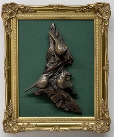 CHACKADEES BRONZE FRAMED SCULPTURE ATTRIBUTED TO KENT ULLBERG. LIMITED EDITION 61/100