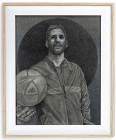 LIONEL MESSI GRAPHITE PORTRAIT DRAWING BY HERNAN MIRANDA. SIGNED BY THE ARTIST