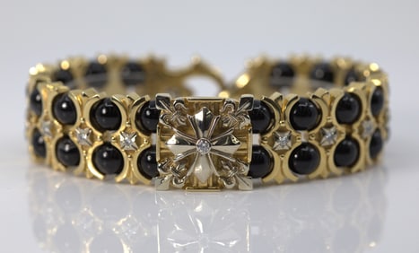 SAINTS RAW 18K GOLD CROSS BRACELET 161.17g, 17 DIAMONDS  0.87TCW