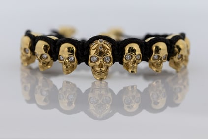 SAINTS RAW 18K GOLD SKULLS BRACELET 63.5g, 1.17TCW SI1-I1 28 DIAMONDS