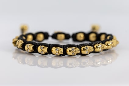 SAINTS RAW 18K YELLOW GOLD SKULLS BRACELET 40.23g VS1-SI1, 1.2TCW  40 DIAMONDS