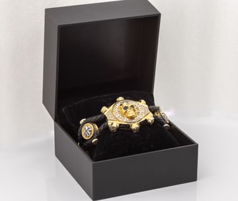 SAINTS RAW 18K GOLD SKULL BRACELET 85g WITH SAPPHIRES