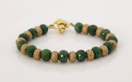 SAINTS RAW 18K YELLOW GOLD EMERALD BRACELET , EMERALDS  32ct | DIAMONDS 0.5 ct