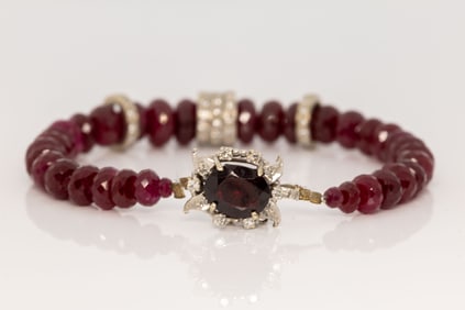 SAINTS RAW 14K WHITE GOLD RUBY BRACELET WITH VS1-SI1 DIAMONDS