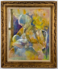 GIGI GALLANT OIL ON CANVAS PAINTING SIGNED. WOMAN BREASTFEEDING CHILD