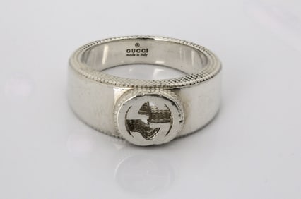 GUCCI INTERLOCKING DOUBLE G SILVER RING