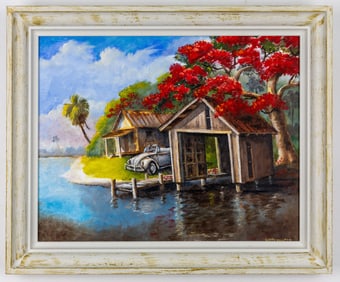 LARRY HILPPOT ACRYLIC AND OIL ON CANVAS PAINTING