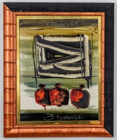 OIL ON BOARD  VITALY DLUGY THREE POMERGRANATES