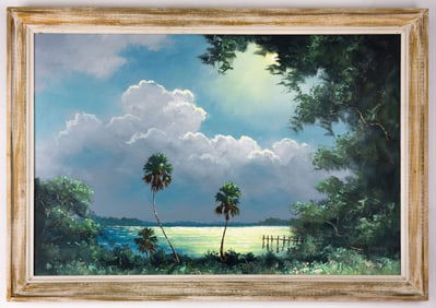 HAROLD NEWTON FLORIDA HIGHWAYMEN SUMMERLIN SHORE OIL PAINTING ON BOARD