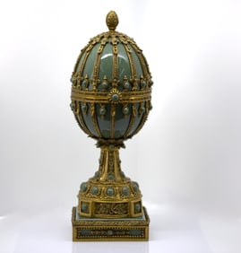 FRENCH BRONZE AND PORCELAIN EGG JEWELED BOX