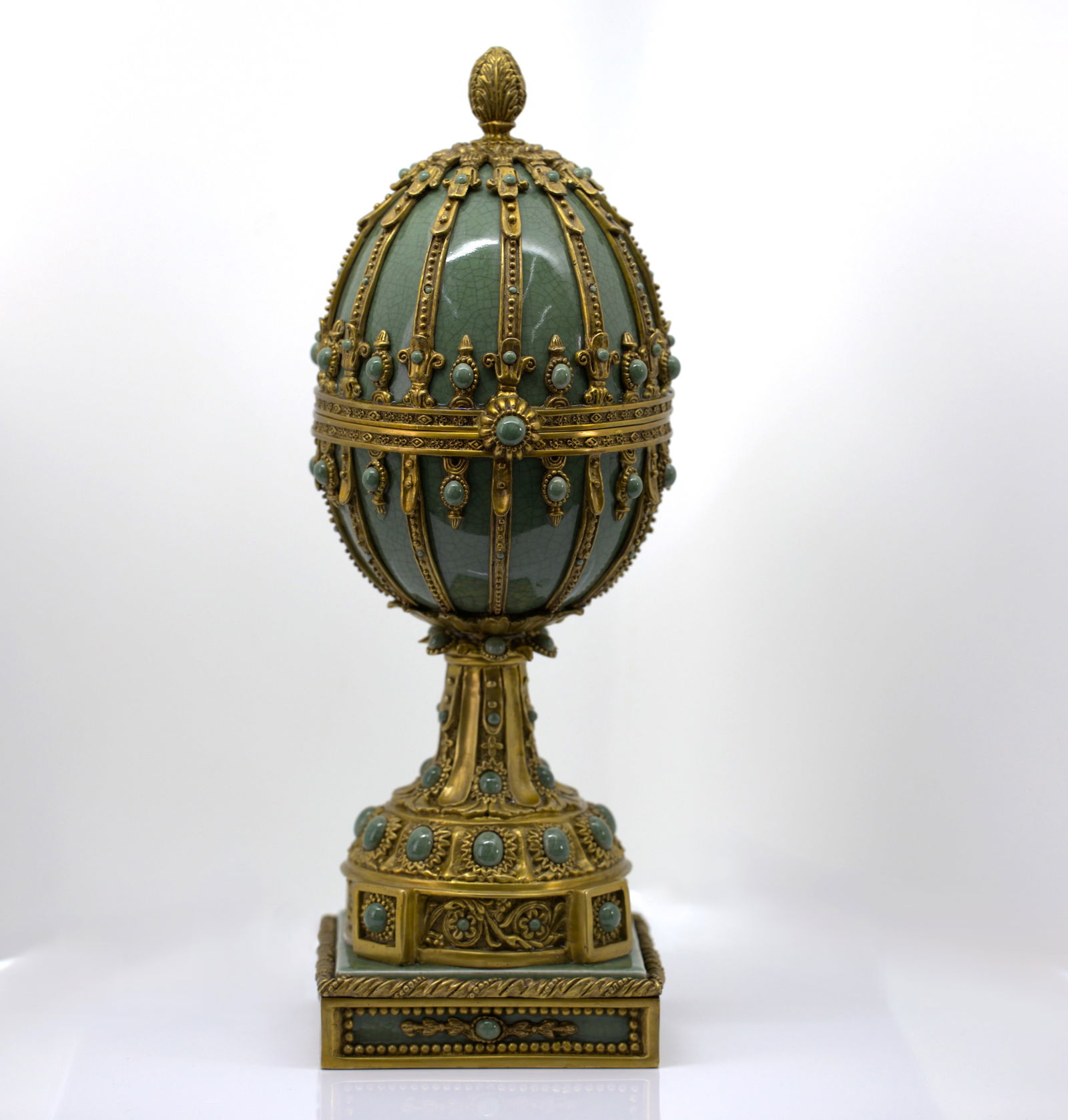 FRENCH BRONZE AND PORCELAIN EGG JEWELED BOX (1 of 9)