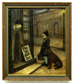 OIL ON CANVAS PAINTING "NO DOG BUISQUITS TODAY"