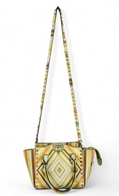 VALENTINO GARAVANI VITELLO NATIVE COUTURE 1975 MINI ROCKSTUD DOUBLE HANDLE MULTICOLOR TOTE