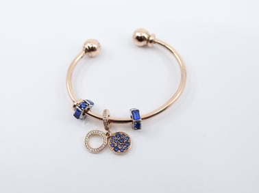 14K ROSE GOLD-PLATED PANDORA BRACELET WITH 3 CHARMS