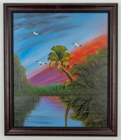 AL BLACK FLORIDA HIGHWAYMEN OIL ON BOARD PAINTING