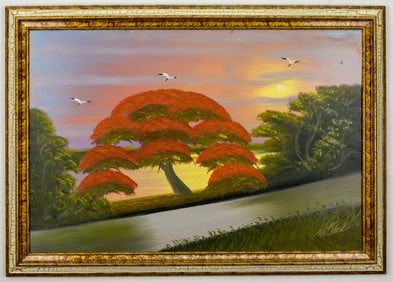 AL BLACK FLORIDA HIGHWAYMEN OIL ON MASONITE PAINTING
