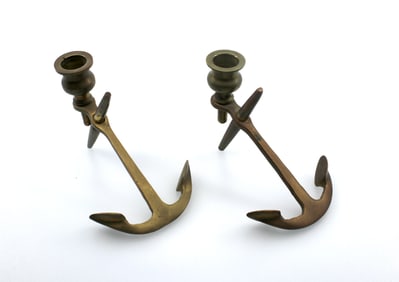 SOLID BRASS ANCHOR CANDLE STICK HOLDER NAUTICAL BEACH DECOR