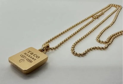 TIFFANY & CO 1837 MAKERS SQUARE PENDANT IN 18K / 750 YELLOW GOLD NECKLACE 24"