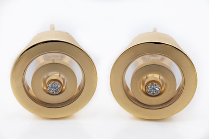 CHOPARD 18K YELLOW GOLD DOUBLE CIRCLE EARRINGS 20.1gr 0.20CT F-VS DIAMONDS